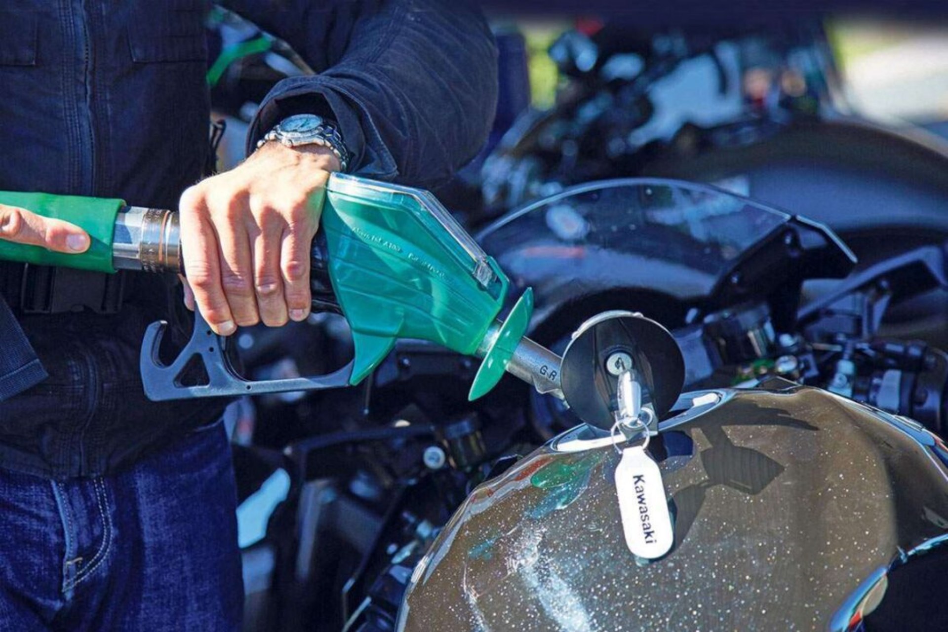 Refueling gasoline on a motorcycle