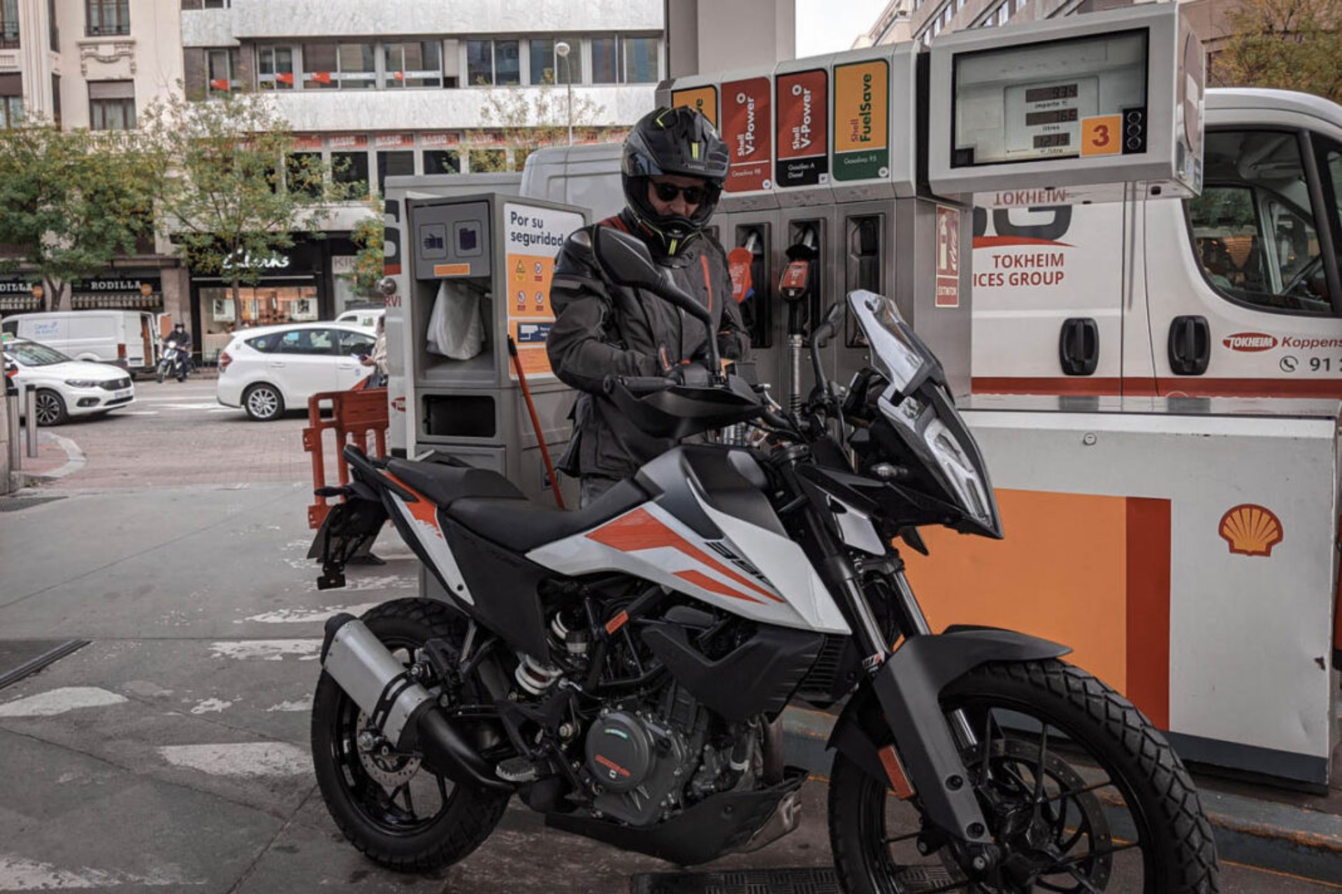 Refueling gasoline on a motorcycle