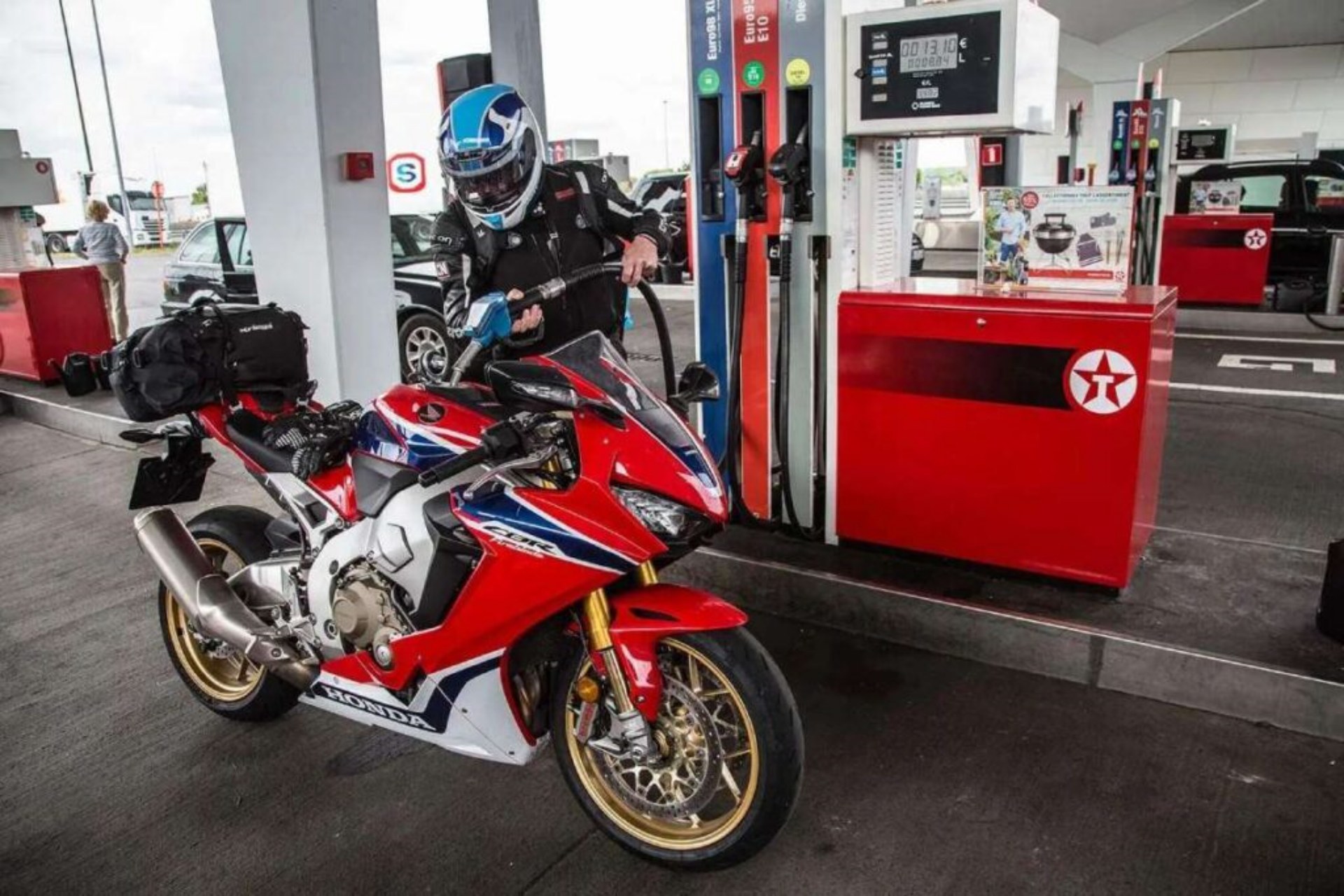 Refueling gasoline on a motorcycle