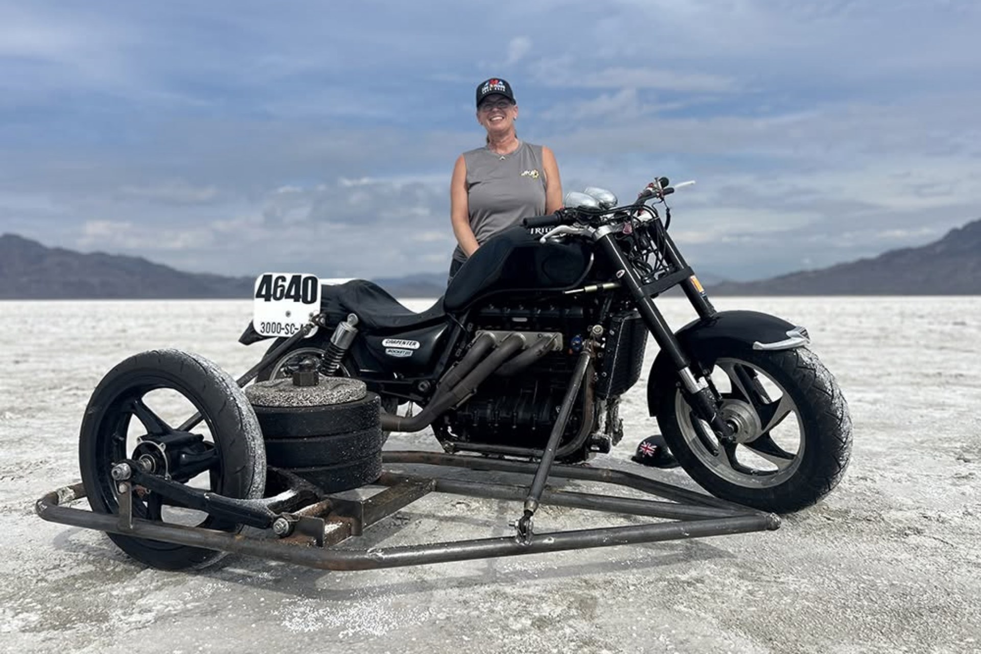 Liane Langlois record Bonneville Triumph Rocket III with sidecar