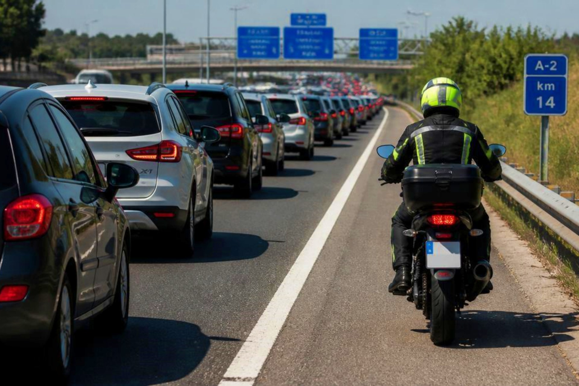 Motorcycles on the shoulder in traffic jams BOE DGT 2026